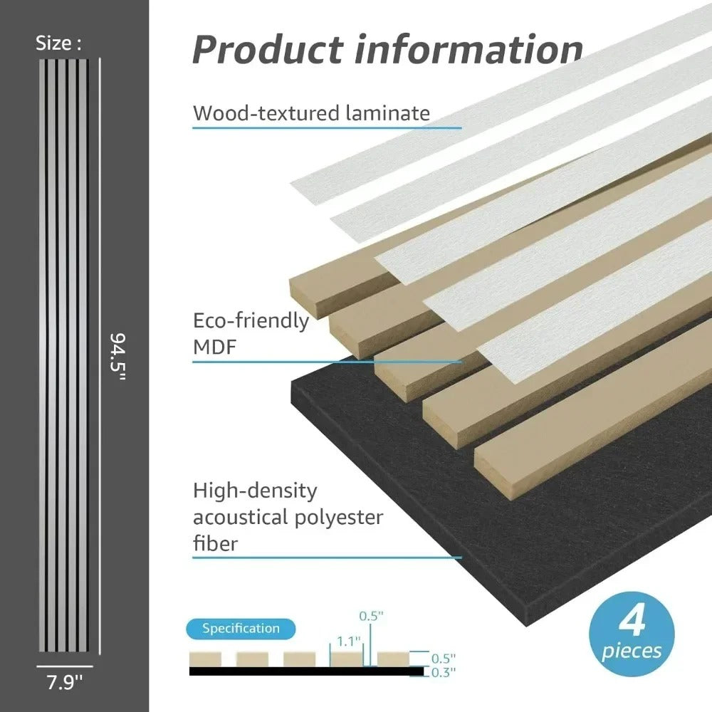 Acoustic Slat Wall Panels | 4 Piece Sets | Premium 3-sided Wood Veneer