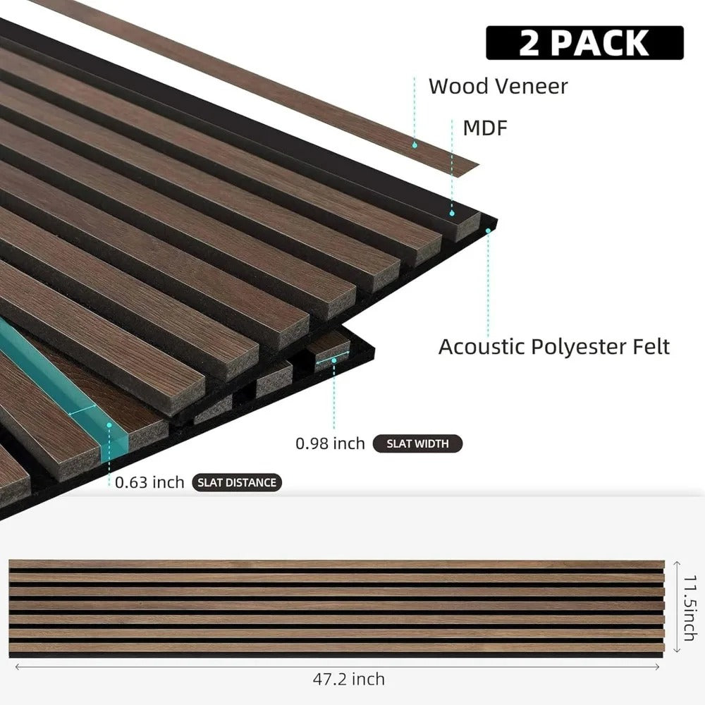 Acoustic Slat Wall Panel | Walnut | Premium 3-sided Wood Veneer